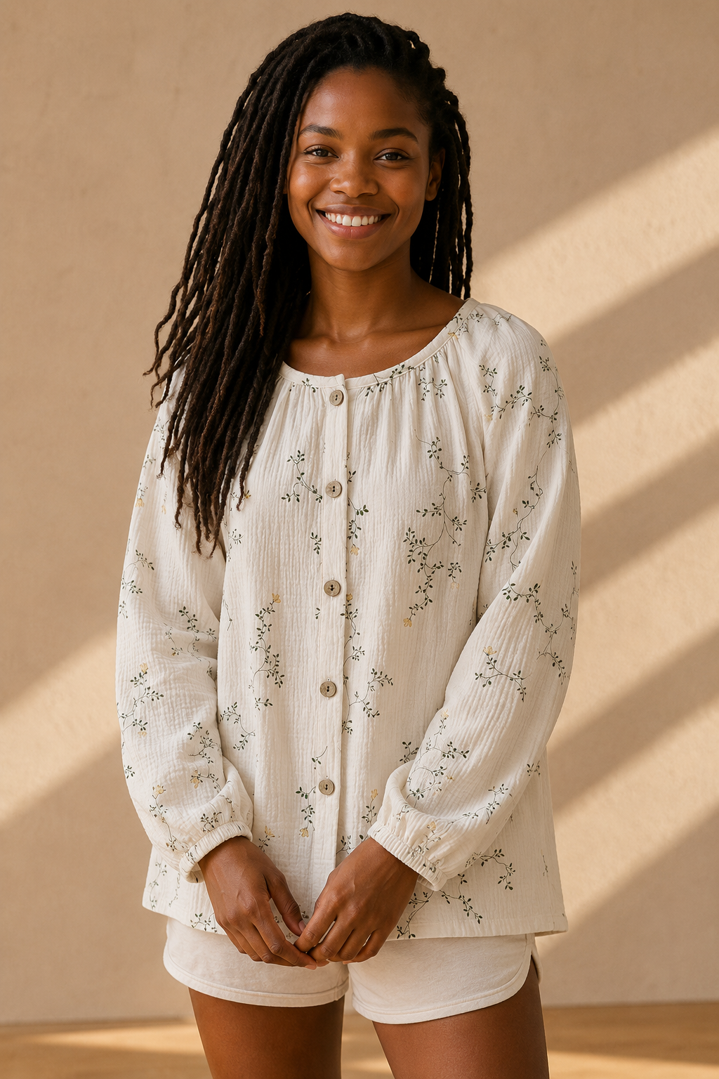 Haut de pyjama femme manches longues | Imprimé Nature