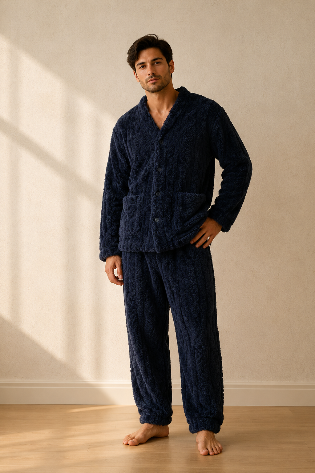 Pyjama polaire homme | Col V boutonné