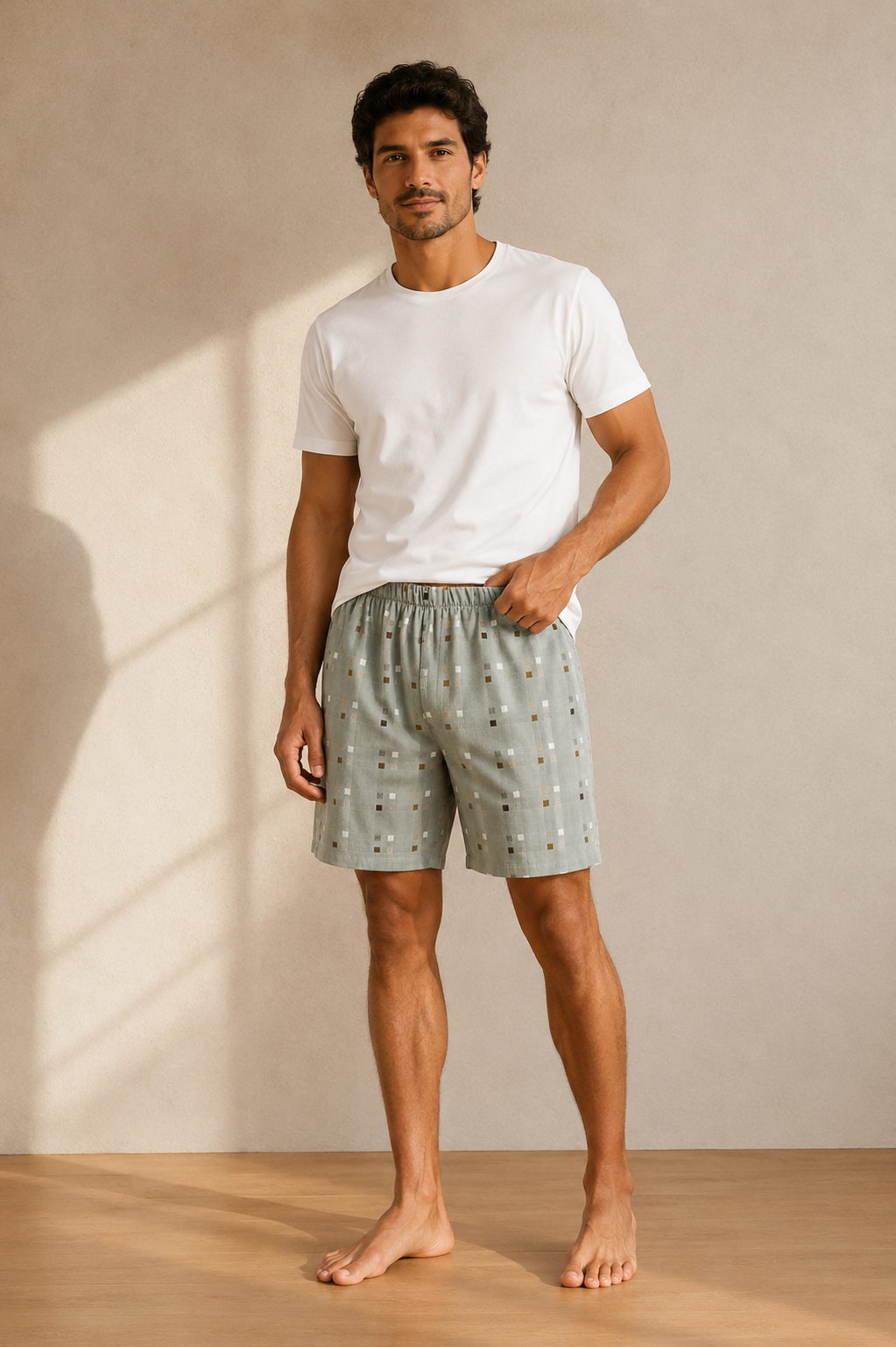Short de pyjama en coton homme | Imprimé carreaux