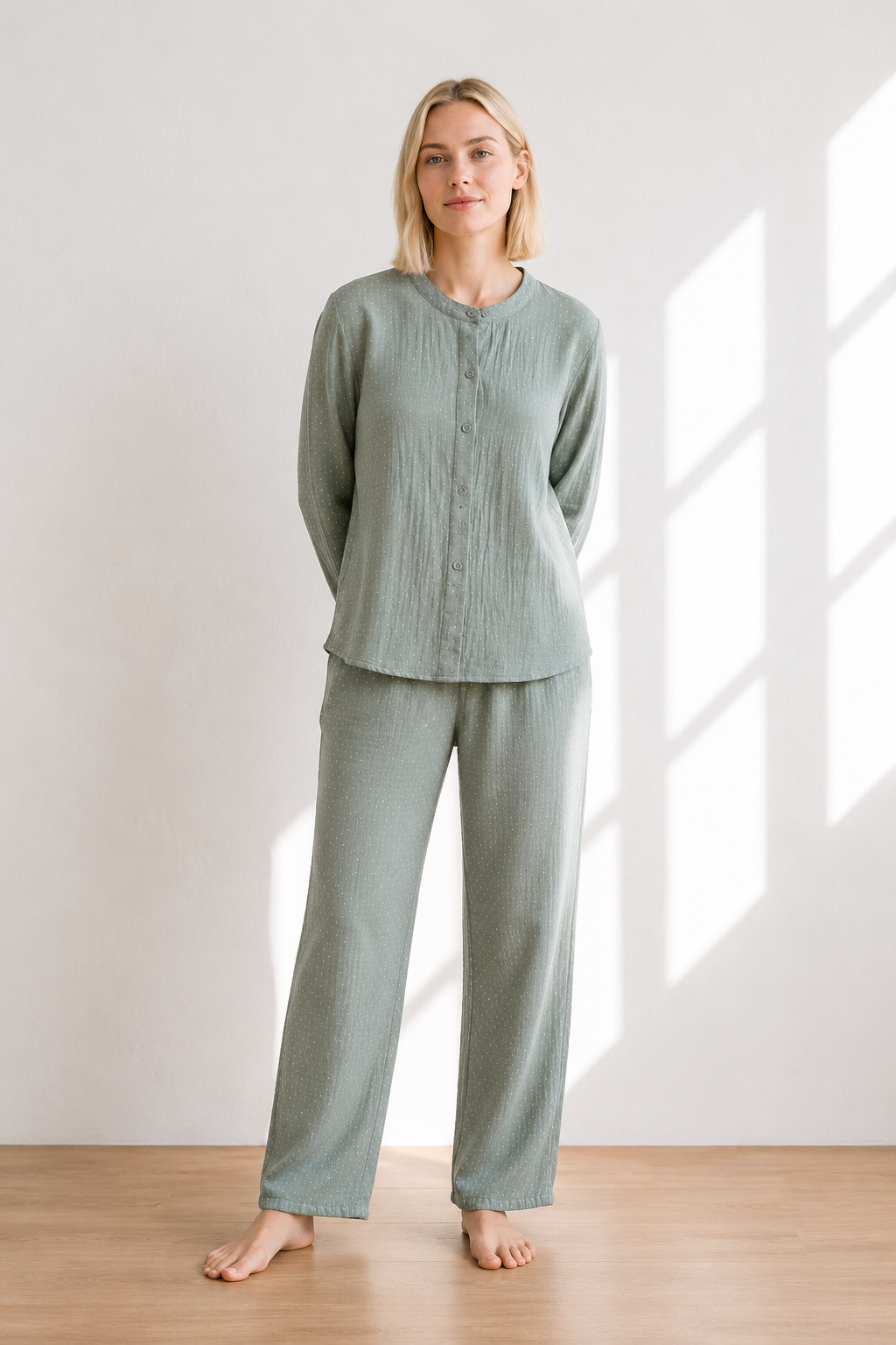 Pyjama long en coton femme | Imprimé points