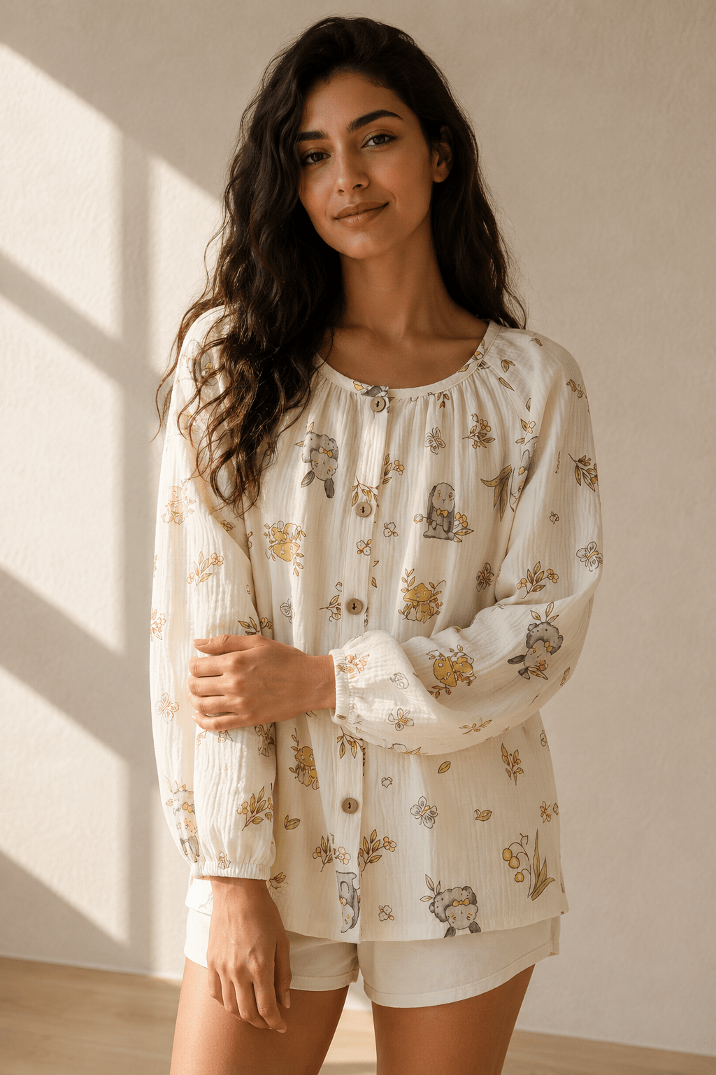 Haut de pyjama femme manches longues | Imprimé Nature