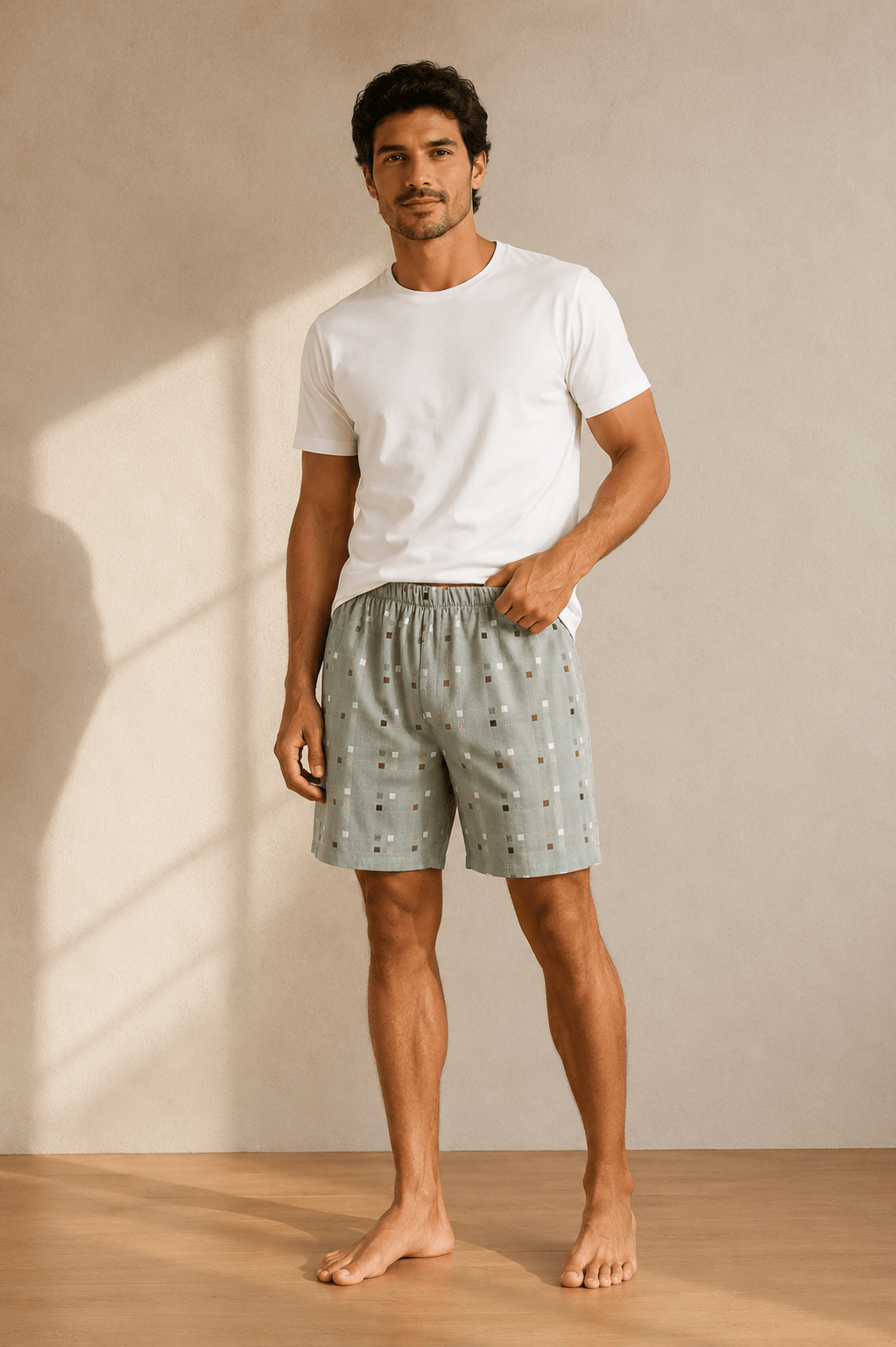 Short de pyjama en coton homme | Imprimé carreaux